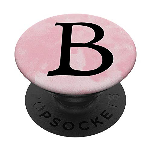 Black Pattern Initial Letter B On Pink Watercolor PopSockets PopGrip Swappable Grip for Phones  and  Tablets