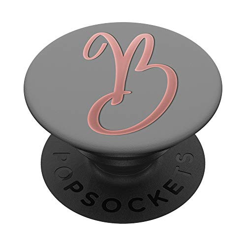 Golden Rose Pink Initial Letter B On Light Grey PopSockets PopGrip Swappable Grip for Phones  and  Tablets