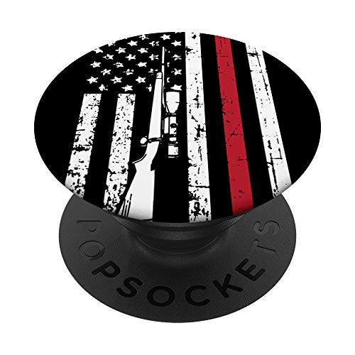 Hunting American Flag Red Line Firefighter Cool Hunter Gifts PopSockets PopGrip Swappable Grip for Phones  and  Tablets