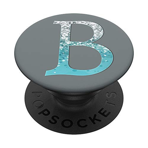 Silver Light Blue Initial Letter B On Slate Gray PopSockets PopGrip Swappable Grip for Phones  and  Tablets