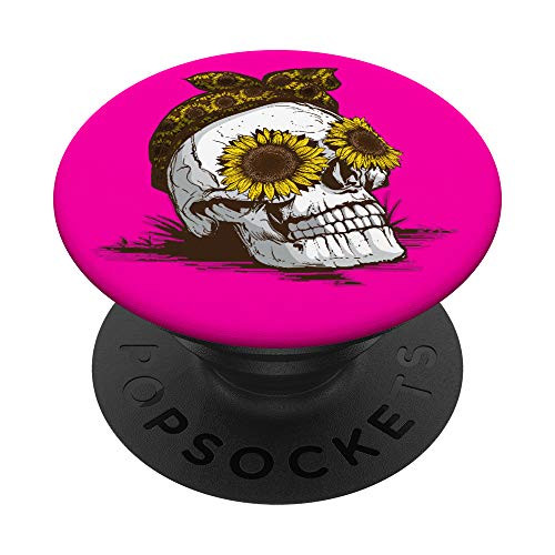 Skull Sunflower Yellow Floral Halloween Flowers Pink PopSockets PopGrip Swappable Grip for Phones  and  Tablets