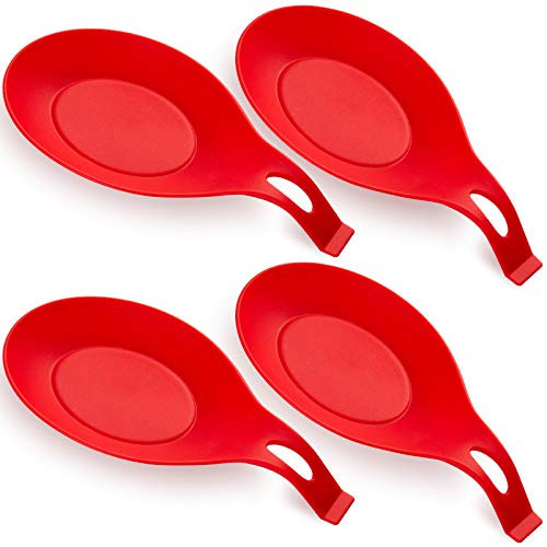 Spoon Rest AVOHOME Spoon Rest for Kitchen 4 pcs Red Silicone Spoon Rest Spoon Rest for Kitchen Counter