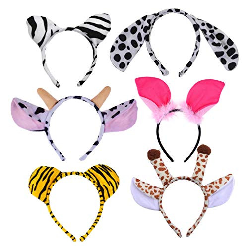 PIXNOR 6pcs Cartoon Animals Ears Headband Plush Animal Ears Hair Hoops Lovely Creative Hair Accessories for Halloween Christmas Cosplay Costume Party
