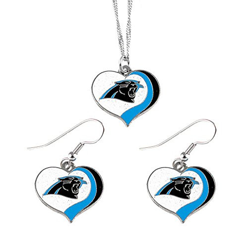 aminco Carolina Panthers Sports Team Logo Glitter Heart Necklace and Earring Set