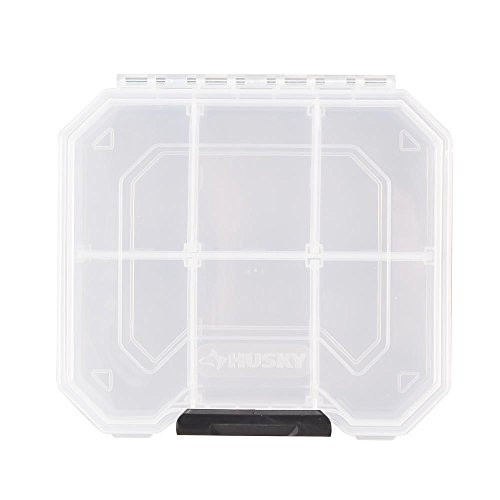 Husky 6 in. 6-Compartment Heavy-Duty Semi-Transparent Storage Bin Small Parts Organizer Clear and Black