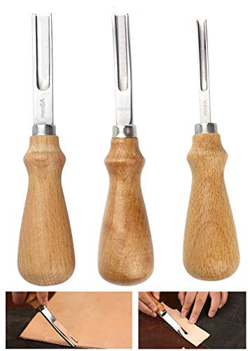 Leather Edge Skiving Beveler Tool Set Wide Mouth Leathercraft Edge Skiving Beveler Leather Edge Trimmer with Wooden Handle Three Sizes 4mm6mm and 8mm