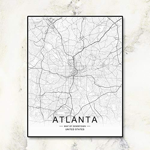 Atlanta City Road Map Downtown Map Street Wall ArtCity Road Art Atlanta City Map Office Wall Hanging Workshop Wall Decor8x10 inch No Frame