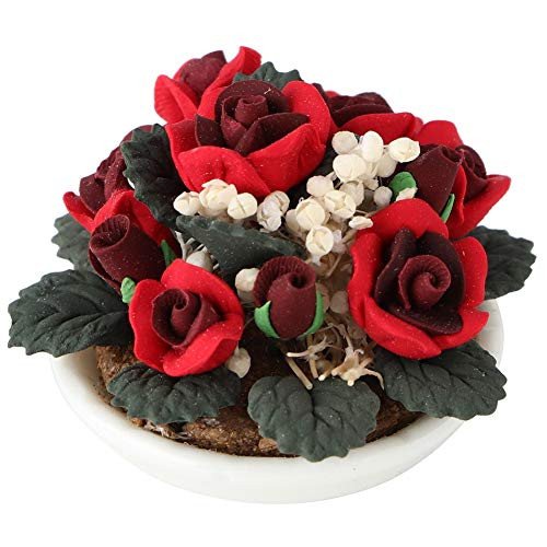 Syuantech Dollhouse Decoration Accessories 112 Miniature Dollhouse Flower Bonsai Rose Decoration Garden Room Decor Accessory Baby Toy