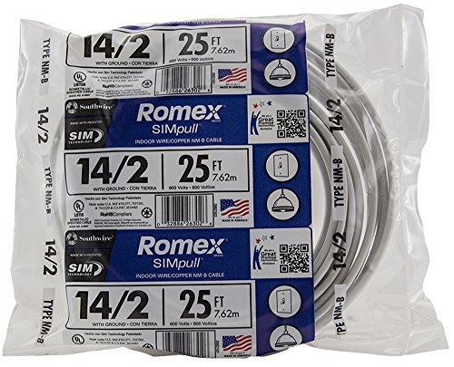 Southwire 28827421 25' 14/2 with ground Romex brand SIMpull residential indoor electrical wire type NM-B, White