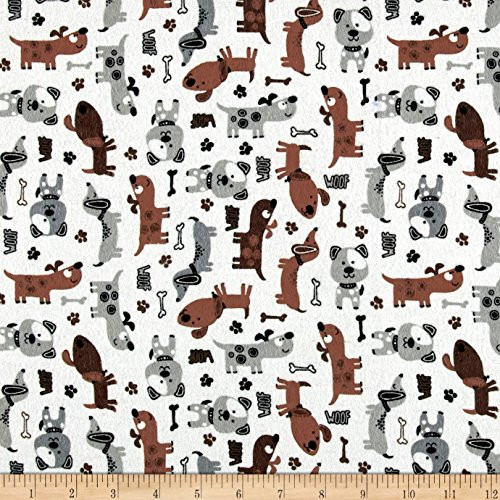 CAMELOT Fabrics Flannel Dogs Fabric by the Yard, White