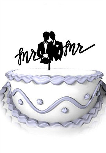 Meijiafei Wedding Cake Topper - Gay Mr and Mr Silhouette Cake Decoration for Gay Wedding