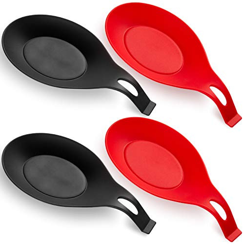 Spoon Rest AVOHOME Spoon Rest for Kitchen 2 Red and 2 Black Silicone Spoon Rest Spoon Rest for Kitchen Counter