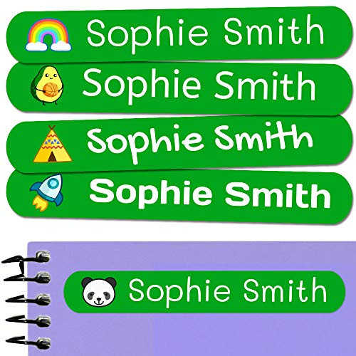 50 Personalized Adhesive Labels 6 x 1 cm for Marking Objects Books Lunch Boxes etc. Dark Green Color