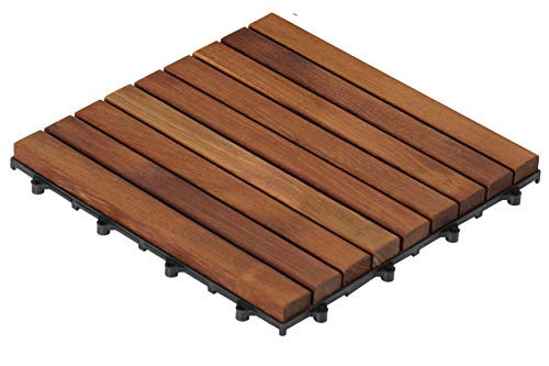 Bare Decor EZ-Floor in Solid Teak Wood 1 Tile ONLY Long Slat