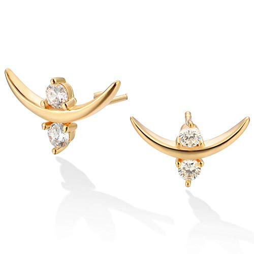 MEVECCO Tiny Moon Stud Earrings for Women 18K Gold Filled Stud Earrings Dainty Pave CZ Mini Cute Crescent Simple Delicate Minimalist Stud Earrings Gift for Her