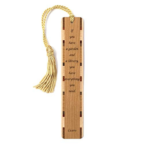 Cicero Quote A Library and Garden Engraved Wooden Bookmark with Tassel - Search B07QY3CGV3 to See Personalized Version