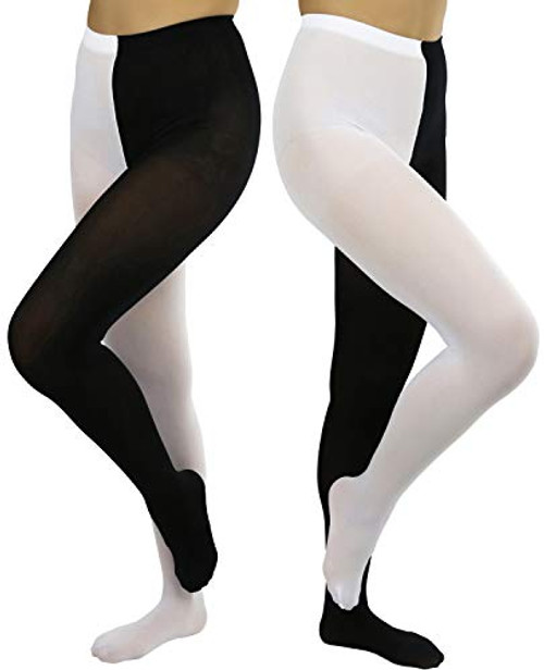ToBeInStyle Womens Two Toned Jester Tights W Reinforced Toe - One Size Regular - Black White