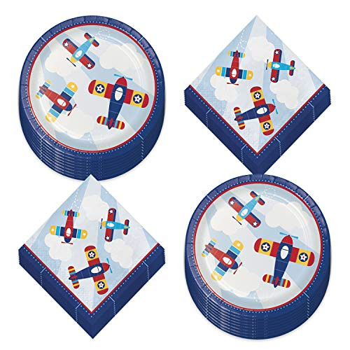 Airplane Party Supplies - Little Flyer Airplane Paper Dinner Plates and Luncheon Napkins Serves 16 Airplane Party Supplies - Little Flyer Airplane Paper Dinner Plates and Luncheon Napkins Serves 16