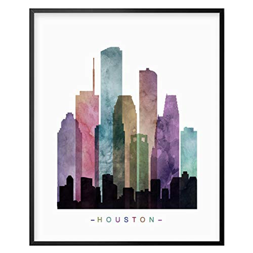 Houston Skyline Houston Wall Art Houston Art Print Watercolor Cityscape Print Building Wall Decor 8x10 Inch Unframed