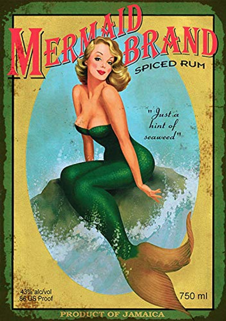 Sylty Vintage Pin-Up Girl Mermaid Jamaica Rum Jamaican Wall Art Funny Metal Tin Sign 8X12 Inch