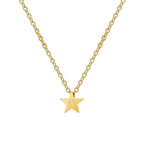 Joycuff Gold Dainty Star Necklace Cute Initial N Pendant Tiny Jewelry Personalized for Teen Girls Women Sister Wife Daughter Mom Best Friend BFF Friendship