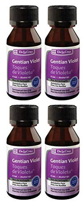 De La Cruz 1 percent Gentian Violet First Aid Antiseptic Liquid Made in USA 1 FL OZ  4 Bottles