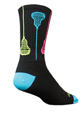 SockGuy Acrylic Check Sticks Lacrosse 8 inch Crew Cuff Sports Socks  Black L XL
