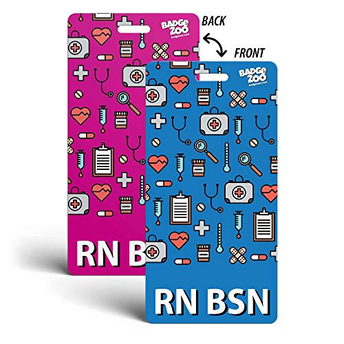 RN BSN Badge Buddy  Pink Blue  Vertical Heavy Duty Badge Tags Backer Card Double Sided Badge Identification Card - by BadgeZoo