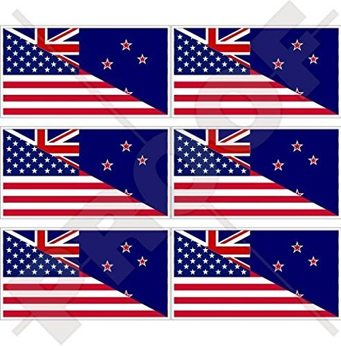 USA United States America-NEW ZEALAND American  and  Aotearoa Flag 40mm  16 inch  Mobile Cell Phone Vinyl Mini Stickers Decals x6