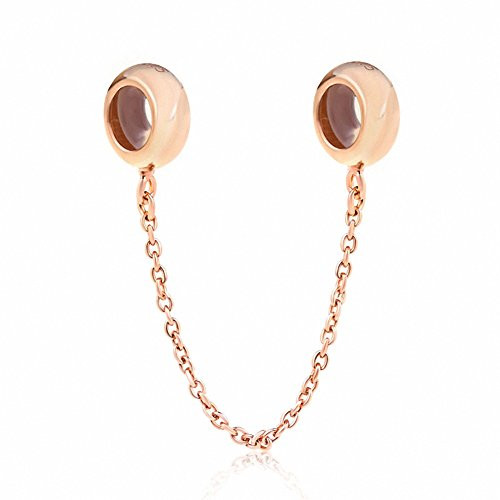 .925 Sterling Silver Stopper Safety Chain Bead Charm for European Charm Bracelets  Rose Gold