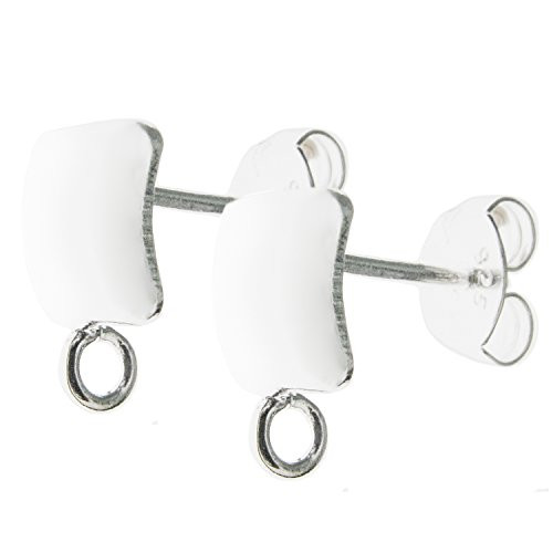 2 pcs .925 Sterling Silver Curved Square Earring Stud Loop Post w Clutches Ear Nut Findings Bright