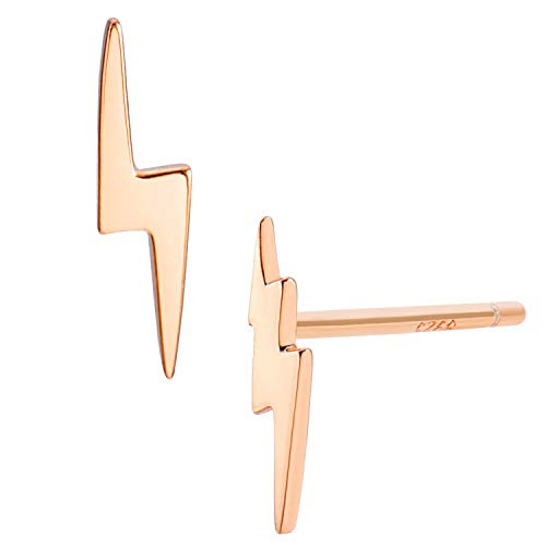 Lightning Bolt Earrings Gold in Sterling Silver 18K Plating Minimalist Small Thunder Bolt Studs Rose Gold Plate