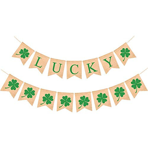2 Pack St. Patricks Day Decorations Clover Shamrock Banner Burlap Lucky Garland Irish Day Party Decor for Saint Patrick s Day Decorations