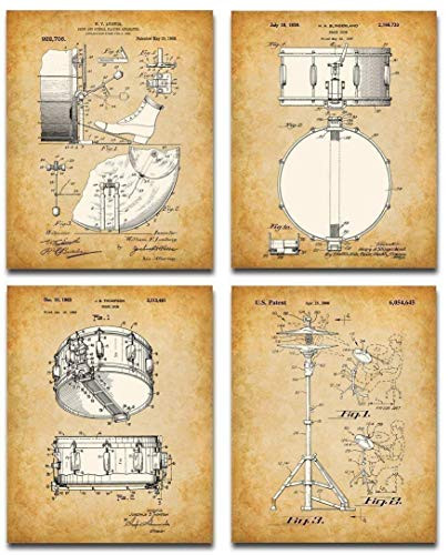 Original Drums Patent Art Prints - Set of Four Photos  8x10  Unframed - Makes a Great Gift Under 20 for Drummers