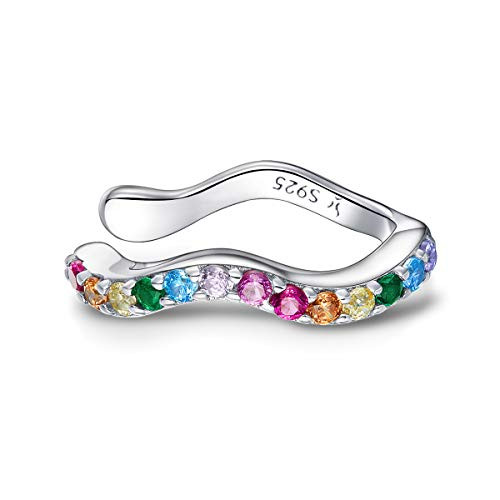 Colorful CZ Wave Ear Cuffs Cartilage Earrings S925 Sterling Silver Delicate Rainbow Crystal Rhinestone Non-Piercing Fake Piercing Clip On Wrap Earring Hypoallergenic Jewelry Gifts for Women Girls