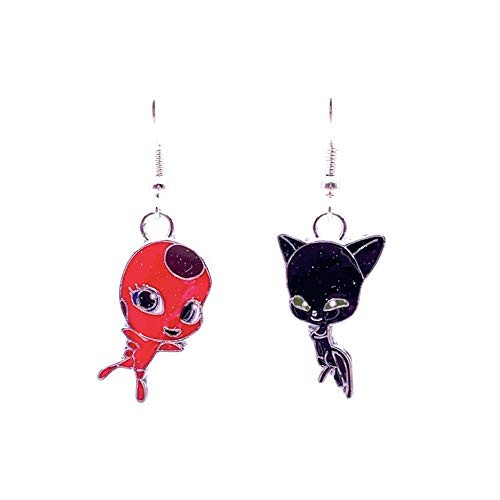 Miraculous Ladybug Inspired Kwami Tikki and Plagg Glitter Earrings