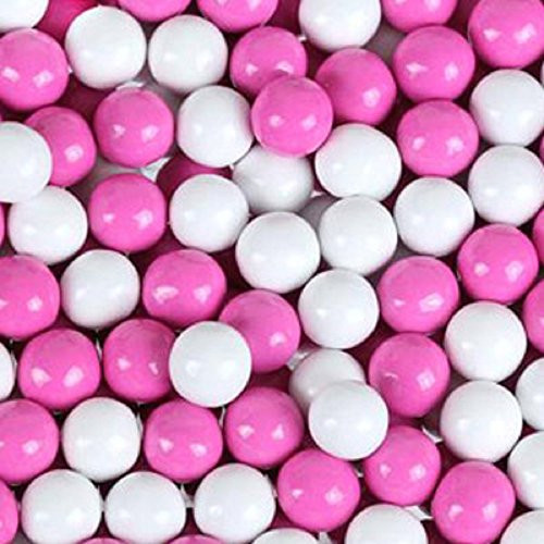 Hot Pink  and  White Sixlets Mini Milk Chocolate Balls 1LB Bag