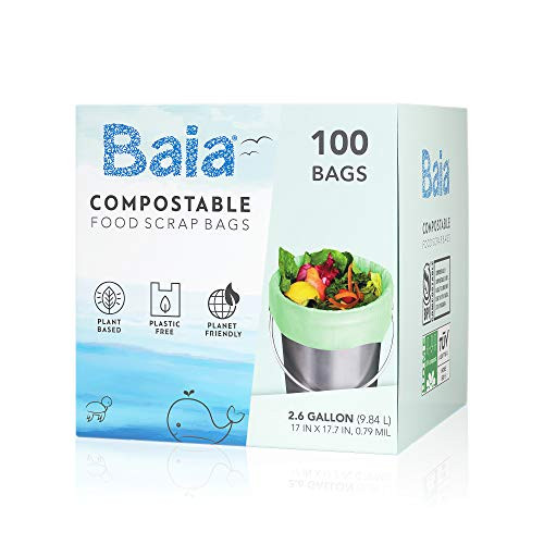 Baia Compostable Food Scrap Bags ASTM D6400 BPI 2.6 Gallon Extra Thick 0.79 Mils Small Kitchen Waste Trash  Countertop Compost Bin Liners 100 Count