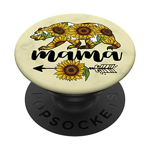 Sunflower Mama Bear Yellow Sunflowers Floral Cute Mom Gift PopSockets PopGrip Swappable Grip for Phones  and  Tablets
