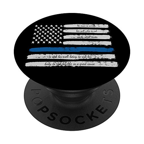 Thin Blue Line Family Wavy USA Flag PopSockets Grip and Stand for Phones and Tablets