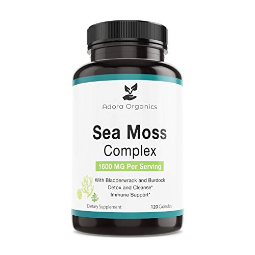 Adora Organic Sea Moss Complex 1600mg Plus Bladderwrack  and  Burdock - Boost The Immune System  and  Digestive Health - Cleanse and Detox - Thyroid Healthy Skin Keto Detox Gut Joint Support