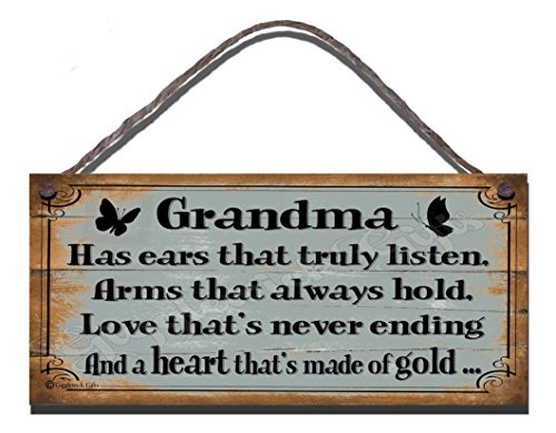 Gigglewick Gifts Shabby Chic Wooden Funny Sign Wall Plaque Grandma Has Ears That Truly Listen Arms That Always Hold Love Thats Never Ending and A Heart Thats Made of Gold Gigglewick Gifts Shabby Chic Wooden Funny Sign Wall Plaque Grandma Has Ears That Truly Listen Arms That Always Hold Love Thats Never Ending and A Heart Thats Made of Gold
