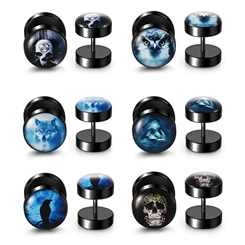 PiercingJ 6 Pairs Faux Gauges Earrings Black Stud Gothic Skull Earrings 18G Stainless Steel 00G Cheater Fake Ear Plugs Illusion Tunnel Piercing Barbell Stud Screw Earring PiercingJ 6 Pairs Faux Gauges Earrings Black Stud Gothic Skull Earrings 18G Stainless Steel 00G Cheater Fake Ear Plugs Illusion Tunnel Piercing Barbell Stud Screw Earring