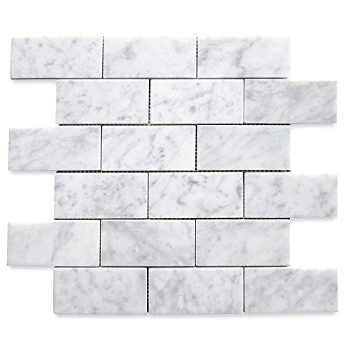 Stone Center Online Carrara White Marble 2x4 Grand Brick Subway Mosaic Tile Polished for Kitchen Backsplash Bathroom Flooring Shower Surround Dining Room Entryway Corrido Spa  1 Sheet