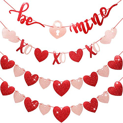 Chuangdi 4 Pieces Valentines Day Garland Banner Red Glittery Be Mine and XOXO Banner Pink and Red Glittery Heart Garland Banner for Valentines Day Engagement Wedding Party Home Decorations Chuangdi 4 Pieces Valentines Day Garland Banner Red Glittery Be Mine and XOXO Banner Pink and Red Glittery Heart Garland Banner for Valentines Day Engagement Wedding Party Home Decorations