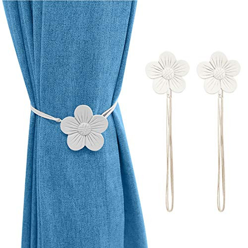 Lewondr Vintage Magnetic Curtain Tieback 1 Pair Resin Flower Curtain Drapery Holdback Window Curtain Decorative Buckle Holder for Home Cafe Balcony - White