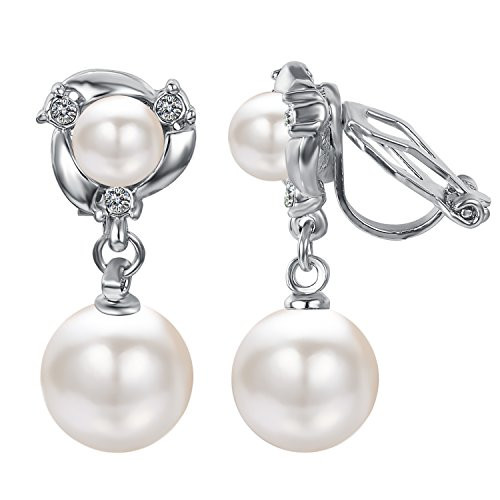 Yoursfs Pearl Clip On Earrings For Women Platinum Plated Non Pierced Double Dangle Earring Yoursfs Pearl Clip On Earrings For Women Platinum Plated Non Pierced Double Dangle Earring