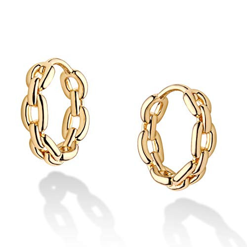 Chain Hoop Earrings for Women 14K Gold Plated thick hoop earrings Mini Huggie Cuff Earrings