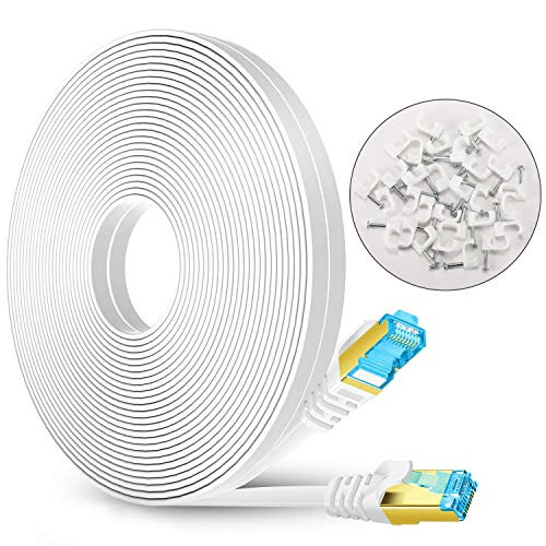 Cat 7 Ethernet Cable 25 ft WhiteGigabit Shielded Solid Flat RJ45 Connectors High Speed Computer Internet LAN Network 25ft Ethernet Slim Cable Cord for Router Modem - Faster Than Cat5e Cat5 Cat6