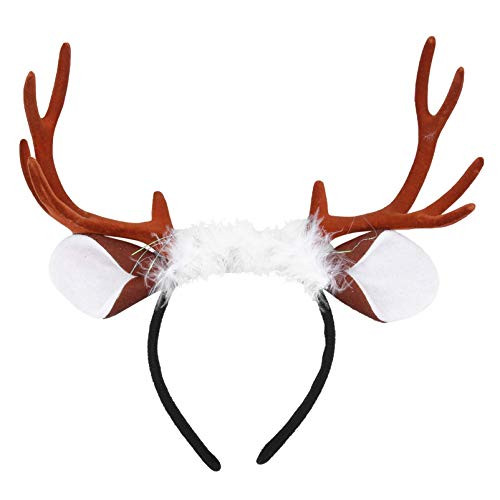 BESTOYARD Christmas Reindeer Headbands Antlers Headband with Ears Christmas Hairband Hair Hoop Headpiece Headdress for Christmas Kids Party